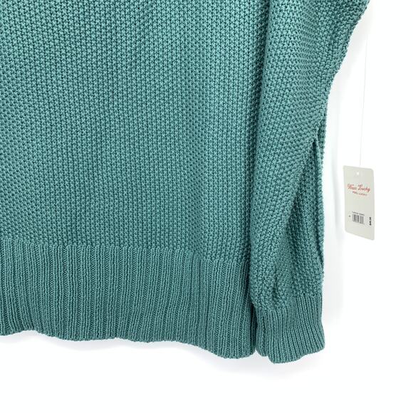 Lucky Brand Womens Seed Stitch Pullover Sweater L Teal Blue Side Slit NWT - Picture 4 of 7